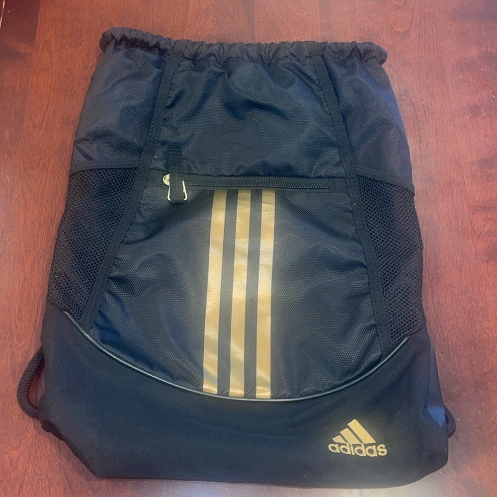 B26047 Adidas gym bag black and gold three stripe